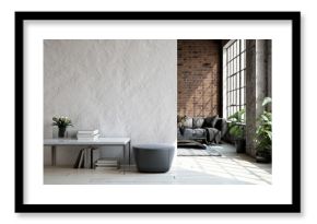 Living room loft in industrial style ,3d render