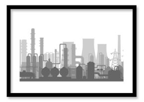 Stock vector illustration of an industrial zone with chemical factories, plants, ironworks, warehouses, enterprises. Background  in the flat style 