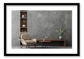 Living room interior in loft, industrial style, 3d render