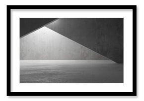 Abstract empty, modern concrete room with indirect back lighting and diagonal walls and rough floor - industrial interior background template