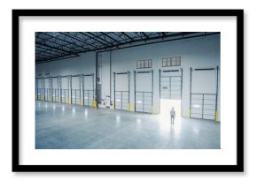 Caucasian businessman walking near open door on loading dock