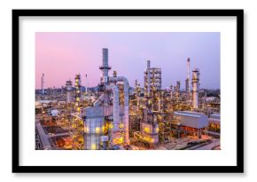 Aerial view oil and gas refinery plant at night, Global business energy logistic transportation, Oil and gas refinery petrochemical industrial, Petrochemical refinery industrial energy supply chain.