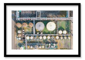 Chemical Plant Aerial View Storage Tanks and Pipes