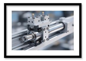 Pneumatic actuator extending in profile shot demonstrating responsive industrial motion for automated engineering systems applications