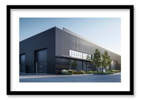 Black fluted alucobond cladding on the side of an industrial building