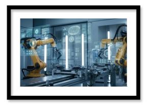 Futuristic robotic arms in high-tech industrial automation setup