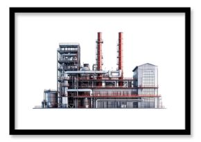 Industrial Refinery Plant Exterior Detailed 3D Model High Resolution Image red gray pipes steel     