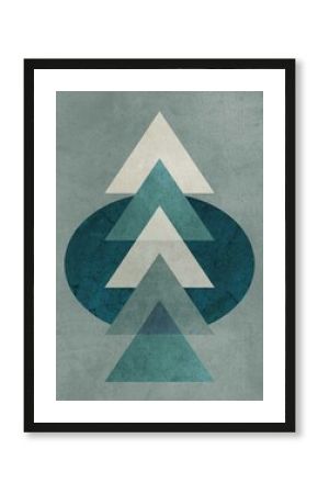 Abstract triangle shapes overlapping with stone, rock texture and cool colors. Trendy vertical scandinavian style artwork for print, wall art, wallpaper, poster and card.