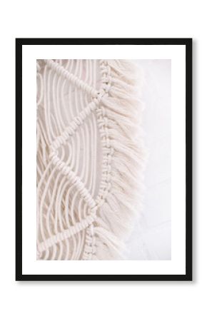 wall panel in boho style made of cotton threads of natural color