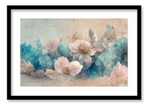 Raster illustration of Peonies Watercolor Seamless Pattern. Beautiful print from white blue tones sketching hands on paper. Stylish print for textile design and decoration. 3D render