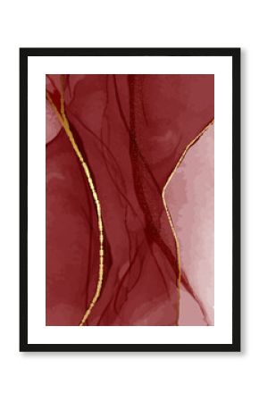 Resin art, dark red marsala abstract background. Elegant boho rustic decoration, liquid flow, watercolor fine art in vector, ink swirls, flow