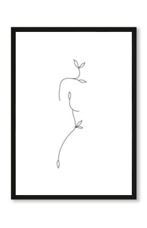 Abstract woman outline silhouette, body. Female modern boho print. Line art, emblem, vector illustration. 
