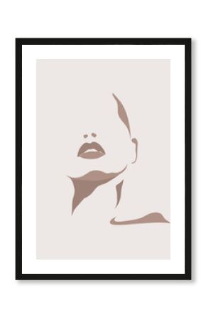 Abstract woman portrait in minimalistic flat style. Female art poster. Elegant lady art in pastel colors.