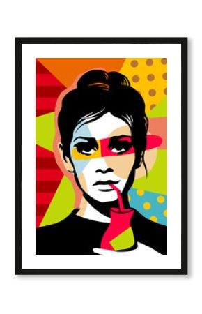 Sexy woman with cocktail. Comic cartoon pop art retro illustration drawing. Trendy pop-art cover. Girl drink cocktail. Night club poster