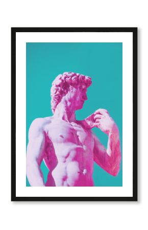 Profile of David statu by Michelangelo Buonarotti replica in vaporwave style