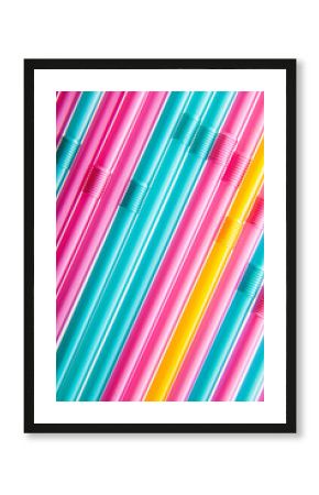 Multicolored blue yellow pink fuxia straws background retro 60's 50's 80's