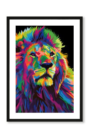 colorful lion head on pop art style isolated with black backround