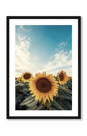 Farmland view with sunflowers field