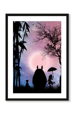 Friendly wood spirit Totoro and his friends silhouette art photo manipulation