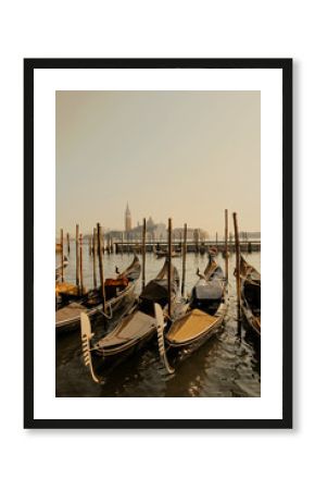 Venice gondolas on Grand Canal in sepia colors