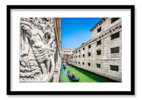 Famous Bridge of Sighs with Doge's Palace in Venice, Italy