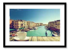 coffee on table and Venice in sunset time, Italy