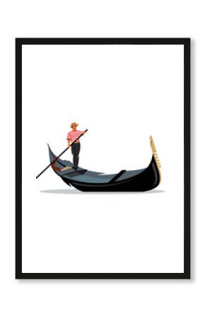 Venice gondola, gondolier rowing oar sign. Vector Illustration.