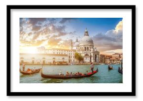 Romantic Venice Gondola scene on Canal Grande at sunset, Italy