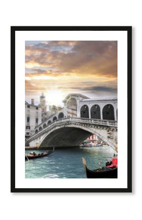 Venice, Rialto bridge and with gondola on Grand Canal, Italy