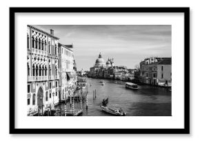 Basilica Santa Maria della Salute - a Roman Catholic church located at Grand Canal in Venice, Italy. Black and white