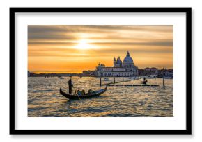 Grand Canal with gondolas in Venice, Italy. Sunset view of Venice Grand Canal. Architecture and landmarks of Venice. Venice postcard