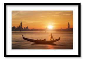 Gondola and the sunset in Venice Italy