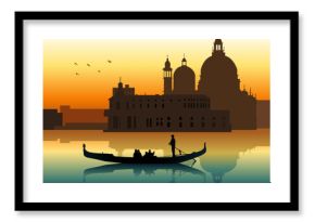 Silhouette illustration of people on gondola in Venice