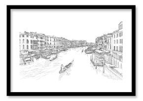 Venice - Grand Canal. The view from the Rialto Bridge. Vector dr