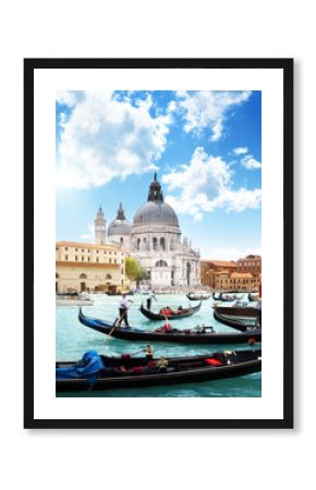gondolas on Canal and Basilica Santa Maria della Salute, Venice,