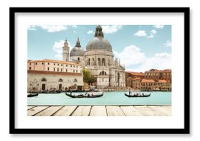 Basilica Santa Maria della Salute, Venice, Italy and wooden surf
