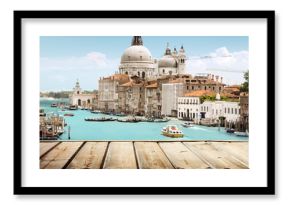 Basilica Santa Maria della Salute, Venice, Italy and wooden surf