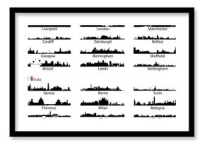 Italy and United Kingdom citiies skylines silhouettes vector set