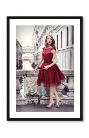 Lady in red in Venice, Italy