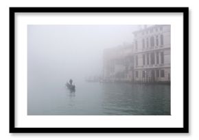 Lonely gondola in a fog, Venice