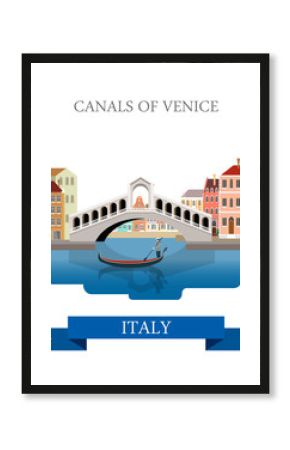 Rialto Bridge Canals Venice Italy flat vector sight landmark