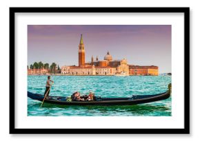 Gondola with San Giorgio Maggiore at sunset, Venice, Italy