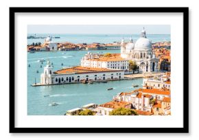 Aerial cityscape view on Venice old town with Santa Maria basilica at the sunny day