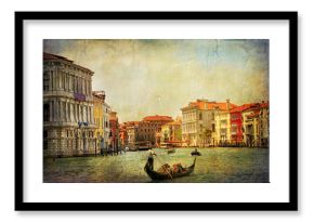 Venice, Italy. Romantic Venetian canals and gondola - artwork in painting style