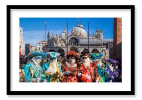 Colorful carnival masks at a traditional festival in Venice, Italy