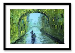 A view of the canal with boat and bridge in Venice
