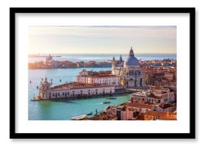 Aerial View of the Grand Canal and Basilica Santa Maria della Salute, Venice, Italy. Venice is a popular tourist destination of Europe. Venice, Italy.