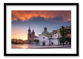 The main square in Krakow with a view of the cloth hall and St. Mary's Basilica. Rynek główny w krakowie z widokiem na sukiennice i bazylikę mariacką.