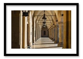 walkway of the cloth hall on Rynek Glowny Square in Krakow