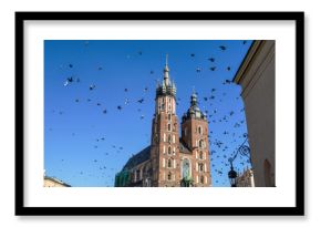 Amazing view with Saint Mary´s Church in the Rynek Glowny ,Market Main Square in Krakov, Poland, Europe